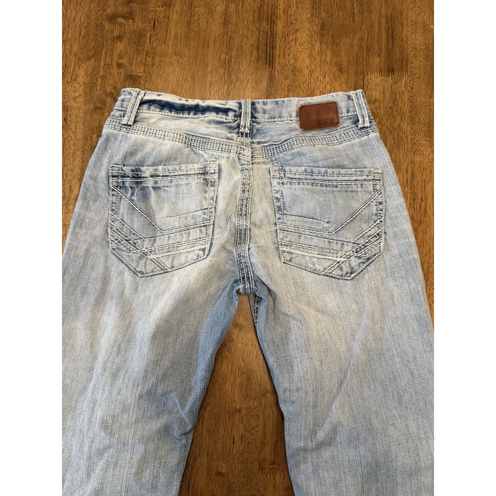 BKE Jeans Mens 30x32 Blue Tyler Denim Pants Faded Washed Out Straight Embroidery